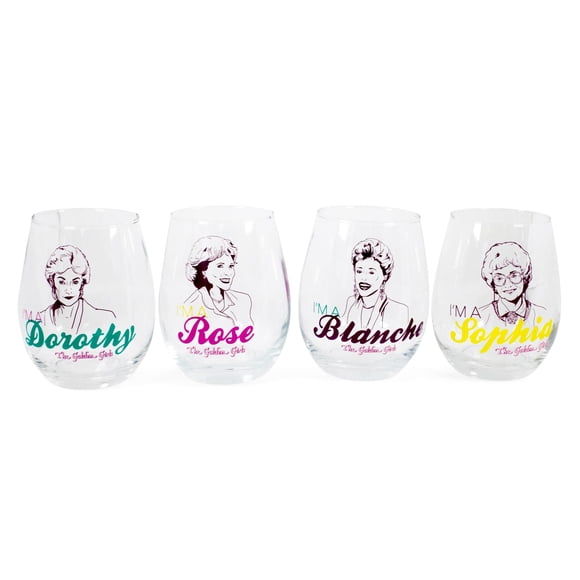 Silver Buffalo The Golden Girls Stemless Wine Glass Collectible Set of 4 Each Holds 20 Ounces