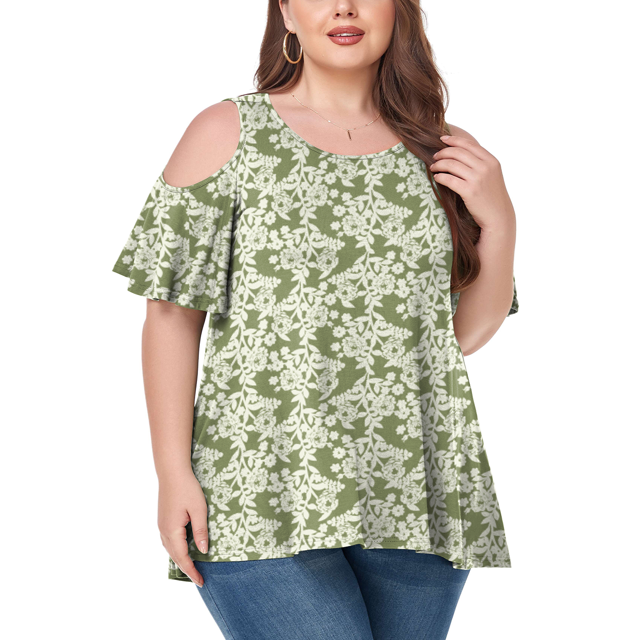 CHUANK Women‘s Plus Size Cold Shoulder Tunic Top Summer Short Sleeve Blouse