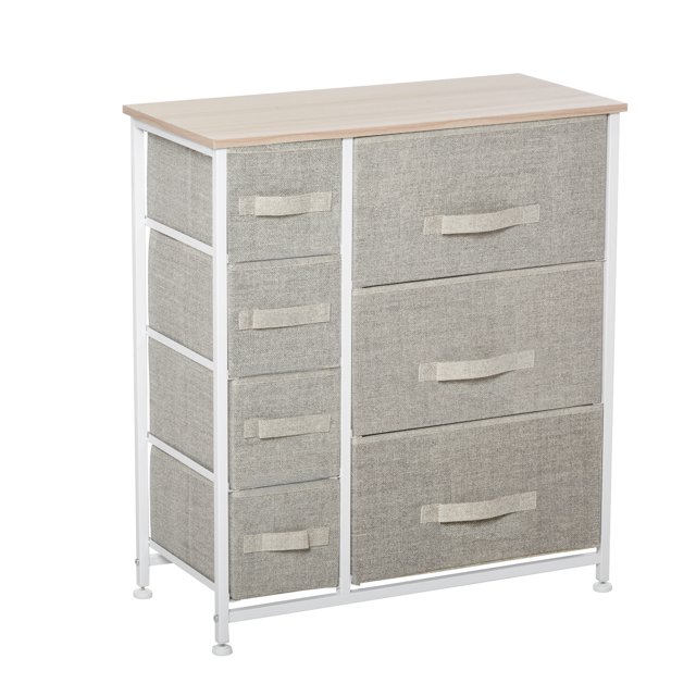 HOMCOM Commode pour Chambre avec 7 Tiroirs, Commode en Tissu, Gris Pâle
