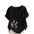 thumbnail image 2 of Liquidation d'Économies d'Été 2025! Chemises en Lin Horkkom pour Femmes Grande Taille, Imprimé Floral, Col Rond, Manches Courtes, Chemises d'Été Amples et Confortables, Blouses, 2 of 4