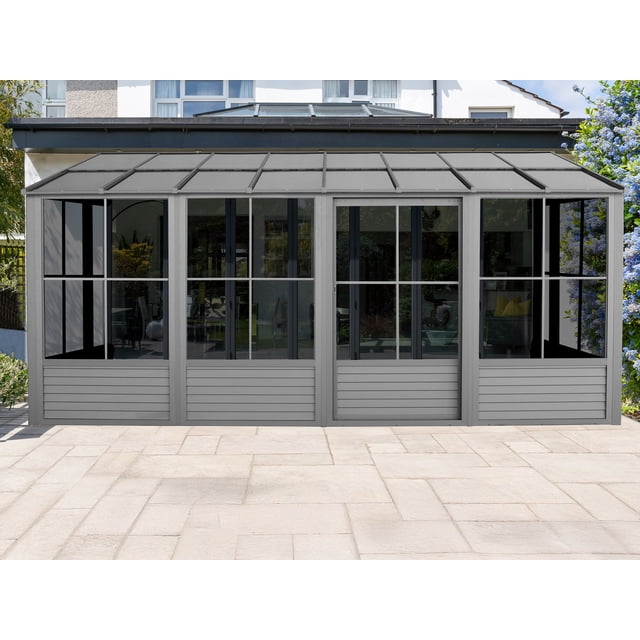 Gazebo Penguin Florence 10 ft x 16 ft Polycarbonate Roof Wall Mounted Solarium - Slate