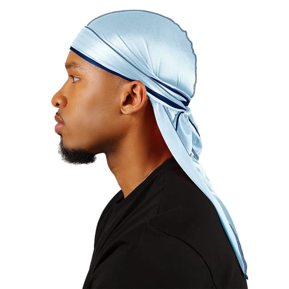 Superstitch Supersilky Ultra Silky Durag x Wavebuilder | 30+ Styles Premium Designer Durags for Men | 360 Waves | Light Blue and Dark Blue (Baby Boo)