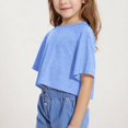 thumbnail image 2 of DecSea Girls Summer Crop Tops Kids Fashion Oversized Crew Neck Cropped Short Sleeve T Shirts Basic Tees, 2 of 8