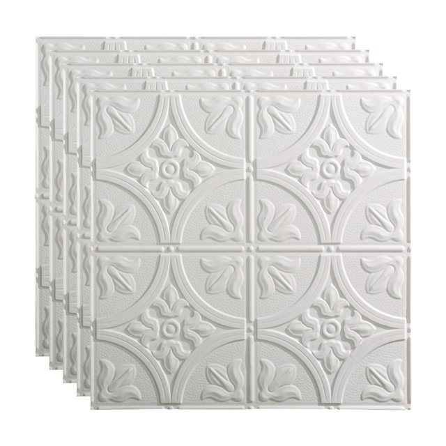 FASÄDE Traditional 2 Decorative Vinyl 2ft x 2ft Lay in Ceiling Panel in Matte White (5 Pack)