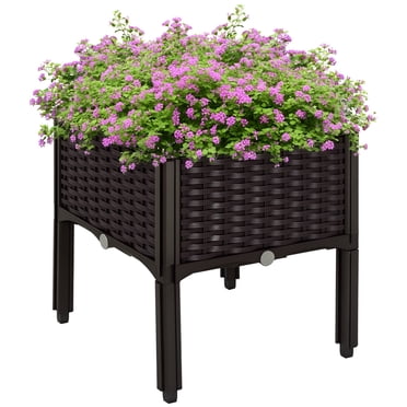 Outsunny 1 Piece Raised Garden Bed PP Raised Flower Bed Vegetable Herb Grow Box Stand Brown