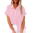 thumbnail image 1 of Plebaso Chemises en Coton et Lin pour Femmes Col en V à Boutons T-Shirts Col Léger Manches Courtes Blouses Décontractées, 1 of 6