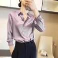thumbnail image 2 of GigrtiJin Chemises Boutonnées pour Femmes Automne Manches Longues Col Rabattu Couleur Unie Mode Décontractée Confortable Hauts Amples, 2 of 5