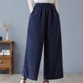 thumbnail image 2 of Birdeem Womens Spring Solid Color Elastic Waist Cotton Linen Versatile Straight Tube Casual Wide Leg Pants, 2 of 9