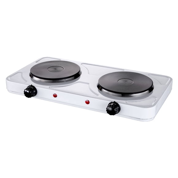 Graflsoa Dual Burner Electric Stove 2000W, Silver ABS & Cast Iron, 110V/220V, EU/US Plug, 15.5cm Hot Plate, Compact Kitchen Appliance