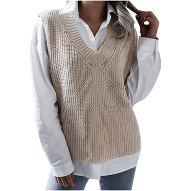WREESH Gilet Sans Manches en Tricot Ajouré à Col en V Décontracté pour Femmes