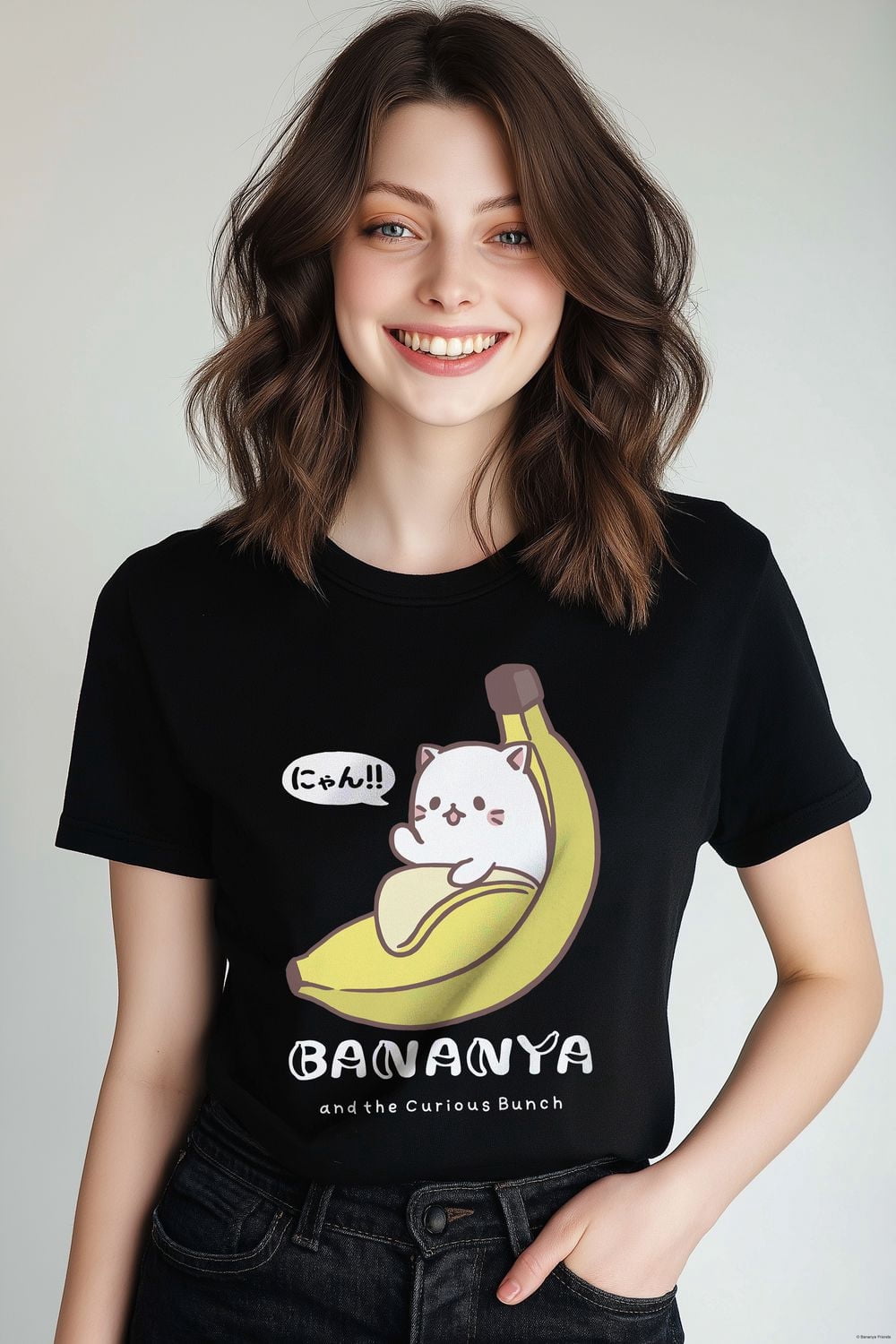 Bananya  Ladies Crew Neck T-Shirt Black