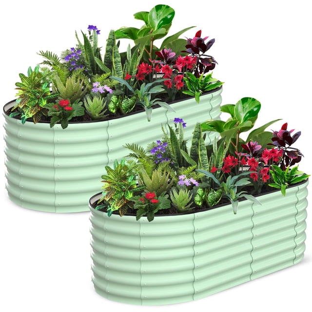 EDTara Large Oval Raised Planter Beds, 2-Pack Metal Garden Boxes With Open-Ended Base for Growing Vegetables and Flowers