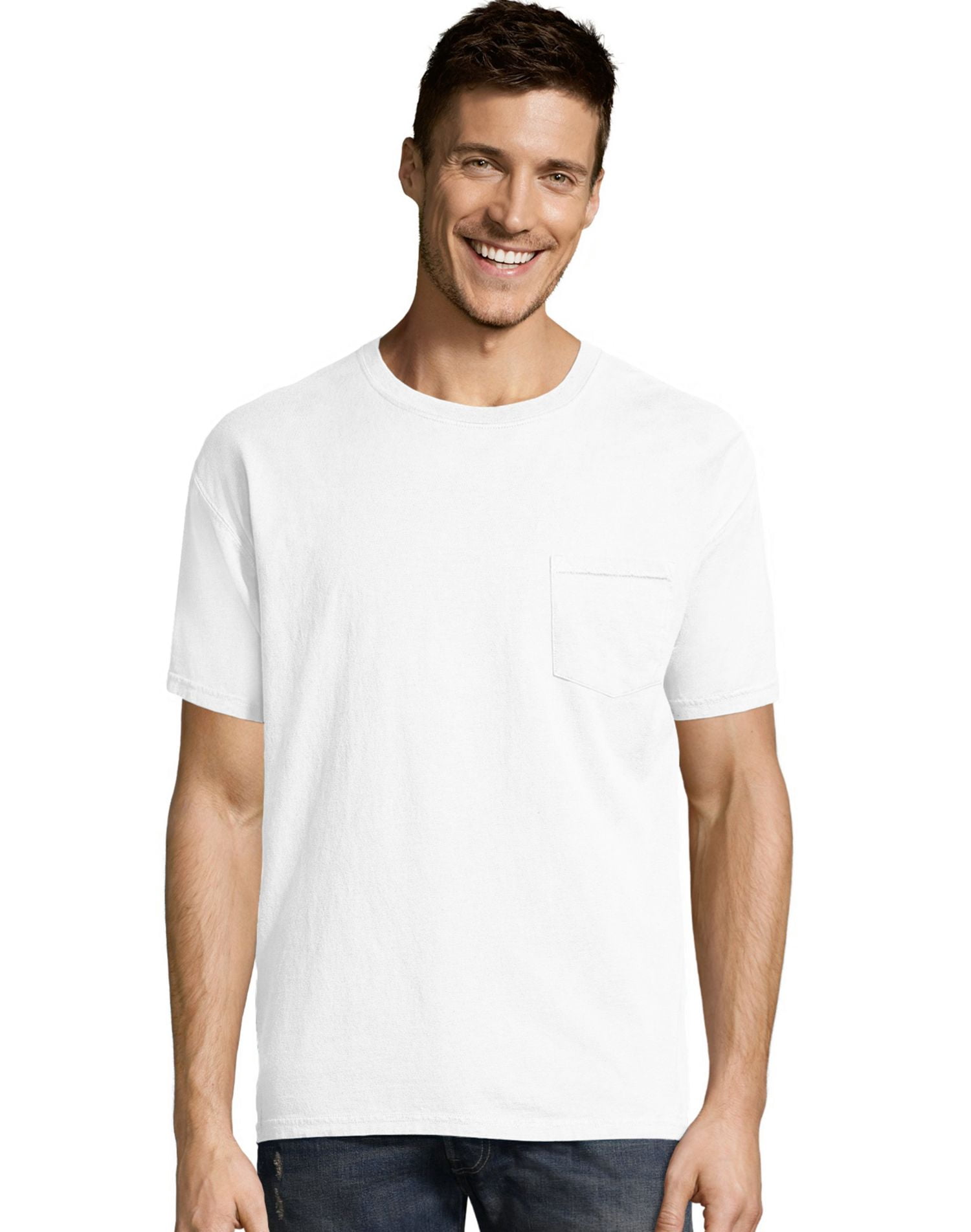 Hanes Mens ComfortWash Garment Dyed Short Sleeve Pocket Tee, S, White