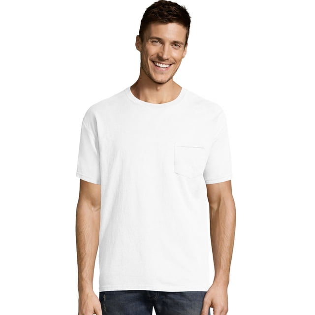 Hanes Mens ComfortWash Garment Dyed Short Sleeve Pocket Tee, S, White