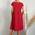 thumbnail image 3 of RKSTN Robes d'Été pour Femmes 2023 Décontractées en Coton et Lin Couleur Unie Longueur Genou Jupes Col Rond Manches Courtes Robe Midi avec Poches, 3 of 5