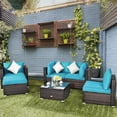 thumbnail image 1 of Costway Ensemble de Mobilier de Terrasse en Rotin 6 Pcs Coussin Canapé Table Basse Turquoise, 1 of 9