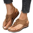 thumbnail image 3 of Kcodviy Ergonomic Design Wedge Toe Wide Sandals for Women Post Sandals Mitigate Foot T Bar Sandals for Women Fatigue Comfortable and Functional Memory Foam Sandals Women Shoes, 3 of 8