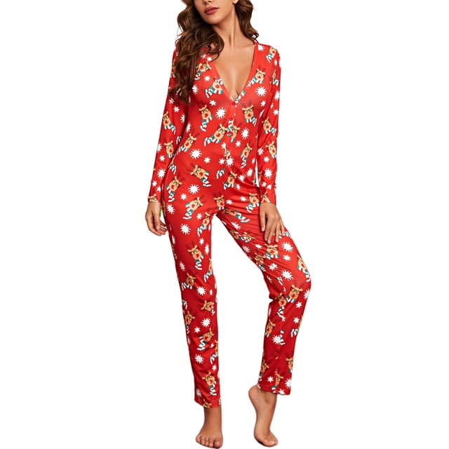 Faithtur Pyjama Femme Combinaison de Noël Imprimé Dessin Animé une-Pièce