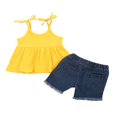 thumbnail image 4 of Girls Ribbed Camisole Tank Tops and Ripped Denim Jeans Shorts Summer Outfits Set, 4 of 6