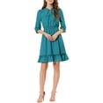 thumbnail image 2 of INSPIRE CHIC Women's Layered Ruffle Hem 3/4 Sleeves Smocked Chiffon A-Line Dress S Lake Green, 2 of 8