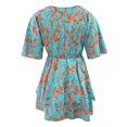 thumbnail image 4 of Robe Courte à Imprimé Floral pour Femmes, Plissée, Col en V, Cordon de Serrage, Taille Élastique, à Volants, Superposée, Robe Courte, 4 of 5