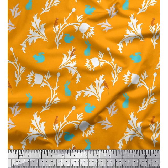 Soimoi Viscose Chiffon Fabric Leaves,Floral & Rabbit Animal Printed Craft Fabric by the Yard 42 Inch Wide