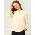 thumbnail image 2 of INSPIRE CHIC Women's Keyhole Stand Collar Pleated Back Button Blouse Tops, 2 of 6