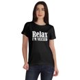 thumbnail image 1 of Inkmeso Relax I'M Vaxxed Drôle Pro-Vaccin T-shirt en Coton à Encolure Dégagée pour Femmes, 1 of 8
