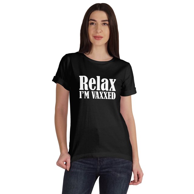 Inkmeso Relax I'M Vaxxed Drôle Pro-Vaccin T-shirt en Coton à Encolure Dégagée pour Femmes