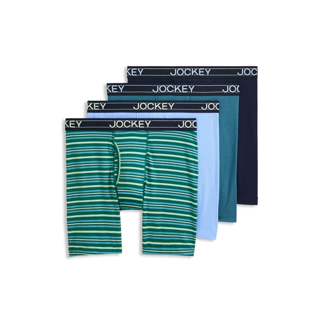 Jockey Men's Lightweight Cotton Blend 7" Long Leg Boxer Brief - 4 Pack