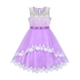 thumbnail image 1 of Flower Girls Dress Purple Lace Belted Wedding Party 5 Years, 1 of 7