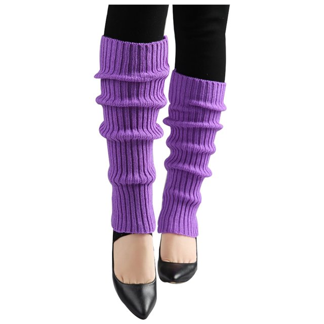 INSPIRE CHIC Women's Ruffled Cuff Over Knee Length Ribbed Knitted Leg Warmers Purple