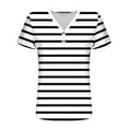 thumbnail image 4 of Chemise à Manches Courtes à Col en V pour Femmes, Haut Imprimé en Polyester avec devant à Boutons, Longueur Régulière, Coupe Amincissante Échancrée, Noir, P, 4 of 9