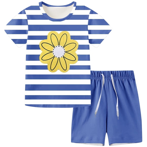 TopLLC Ensembles de Chemisiers et Chemises à Manches Courtes à Col Rond Enfants Décontractés Shorts à Manches Courtes avec Cordon Imprimé Maison Sports Hommes et Femmes Été Ensemble Deux Pièces Ensemble Fille