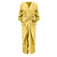 thumbnail image 4 of Pompotops Robe d'Été Décontractée Aguichant pour Femme à Manches Longues, Unie, avec Fente à Boutons, 4 of 5