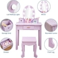 thumbnail image 3 of Kids Vanity with Lighted Mirror, Toddler Vanity Table and Chair Set, Girls Makeup Playset, Purple, 3 of 5