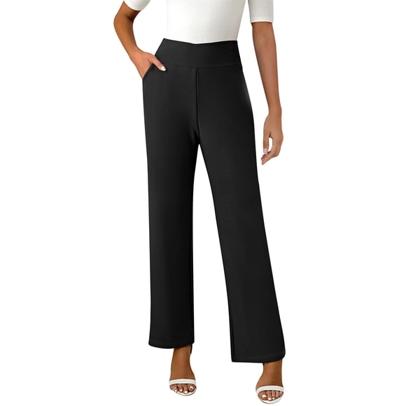 biudgviw Dress Pants for Women Straight Leg Work Office Pants High Waisted Elegant Business Pants with Pockets Formal Slacks Bottoms(Black,Medium)