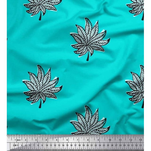 Soimoi Rayon Fabric Leaves Block Decor Fabric Printed Yard 42 Inch Wide