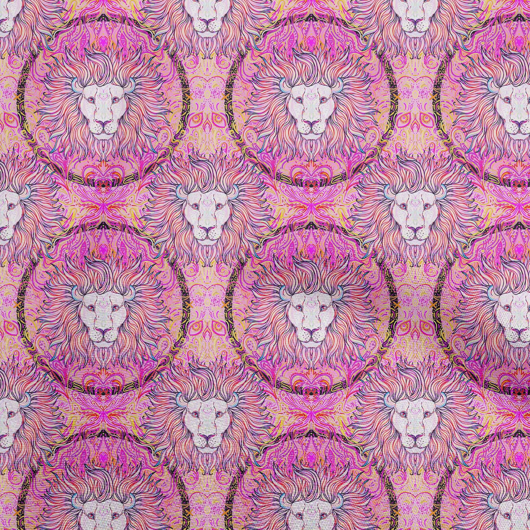 oneOone Velvet Pink Fabric Lion Face Sewing Craft Projects Fabric Prints by Yard 58 Inch Wide