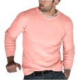 thumbnail image 3 of UVEASISHA Men's Solid Ribbed Knit Sweater Fall Winter Casual Regular Fit Pullover Tops Knitted Round Neck Raglan Sleeve Jumpers Cozy Sweaters for Men 2024 50 Percent off Deals Today Pink 2XL, 3 of 7