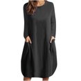 thumbnail image 2 of Petites Robes pour Femmes 2023 Mode Décontractée Col Rond Manches Longues Coton Lin Robe Mi-Mollet Poche Robes Unies Essayez avant d'Acheter Vêtements pour Femmes Robes en Liquidation, 2 of 8