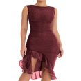 thumbnail image 1 of Robe Moulante Sans Manches pour Femmes Tulle Slim Fit Ruched Party Club Mini-Robe, 1 of 6