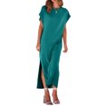 thumbnail image 3 of Kmbangi Robes Longues Noires pour Femmes pour l'Été 2023, Manches Chauve-Souris Courtes Col Rond Fendu Robe de Plage Décontractée, 3 of 8