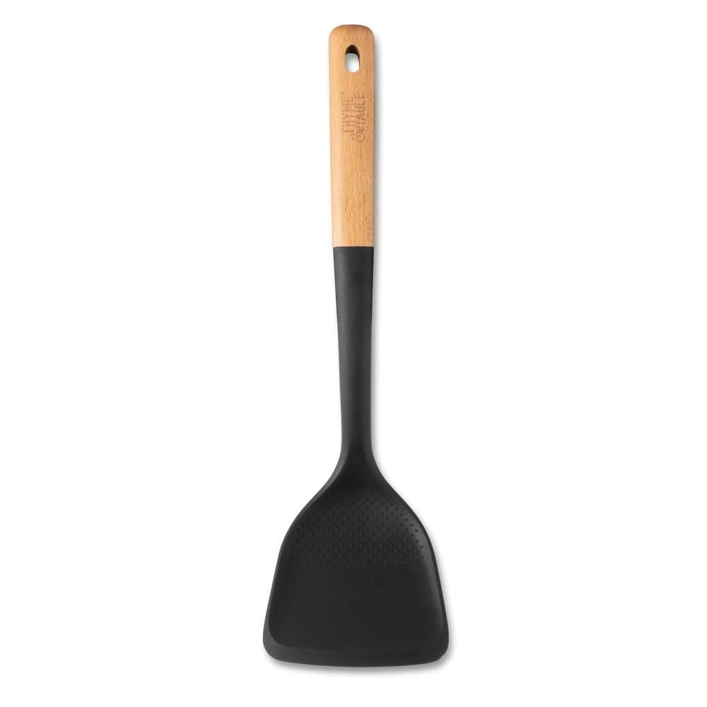 Thyme & Table Spatule en silicone de qualité alimentaire avec manche en bois de hêtre, noir