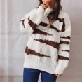 thumbnail image 2 of IROINID Women's Round Neckline Pullover Sweater Stripes Loose Mid-Length Long Sleeve Irregular Sweater Top, 2 of 8
