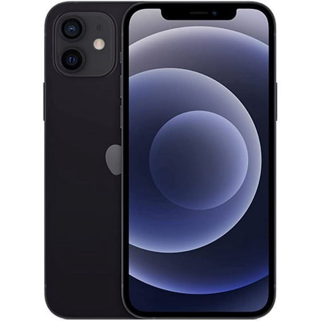 Téléphone Intelligent Apple iPhone 12 d'Occasion Noir avec 128 Go de Stockage, Montré en Vue avant et Arrière. Ce Téléphone Intelligent Déverrouillé par l'Opérateur Offre un Écran Super Retina XDR de 6,1 Pouces, un mode Nuit pour la Photographie en Faible Luminosité et un Enregistrement Vidéo Dolby Vision. Il Est Alimenté par la Puce Bionic A14 et Prend en Charge la Connectivité 5G. Remis à Neuf Professionnellement pour un État comme Neuf avec une Usure Minimale, Il Comprend un Adaptateur d'Alimentation Approuvé UL et un Câble de Chargement. Emballage d'Origine, Écouteurs, Carte SIM