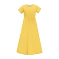 thumbnail image 3 of biudgviw Robe Maxi pour Filles à Manches Courtes, Col Ras du Cou, Couleur Unie, Robe Trapèze Décontractée, Robe d'Été Longue avec Poches, 3 of 6