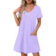 thumbnail image 1 of Liquidation d'Été 2025! Robe Grande Taille pour Femmes, Liquidation de Robe d'Été pour Femmes, Mode Féminine d'Été Couleur Unie Manches Courtes Col en V Robe Décontractée, 1 of 4