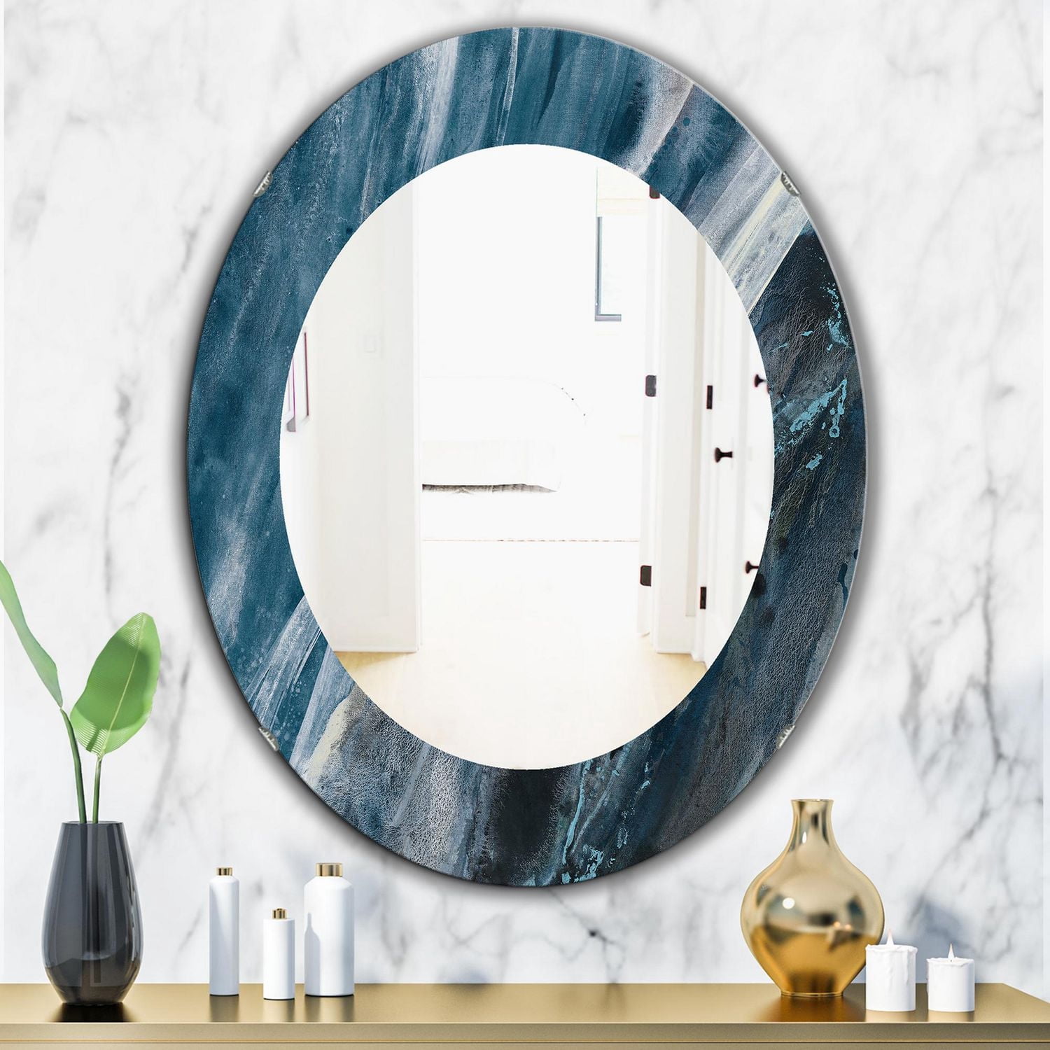 Designart 'Splash Blue Indigo' Miroir Moderne - Mural Ovale ou Rond 24x24