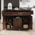 thumbnail image 1 of Farmhouse Kitchen Island with Trash Can Storage Cabinet, Kitchen Cart with Drop Leaf, Spice Rack, Towel Rack and Drawer, Rolling Kitchen Island on Wheels with Adjustable Shelf (Walnut Brown), 1 of 9